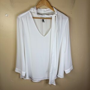 Anthropologie HD in Paris White Bow Blouse Size US 12 Career Office Wear Flowy